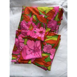 Vintage Bold Fabric Pieces 1970s Bright Pink Orange Lime Green Boho Hippie core